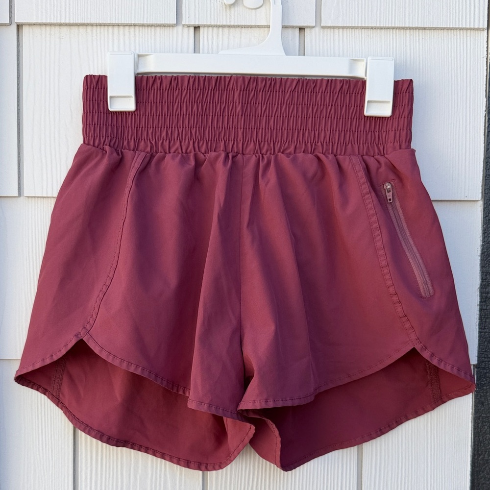 Women’s Athletic Shorts — Wine Pink Smocked Waist
